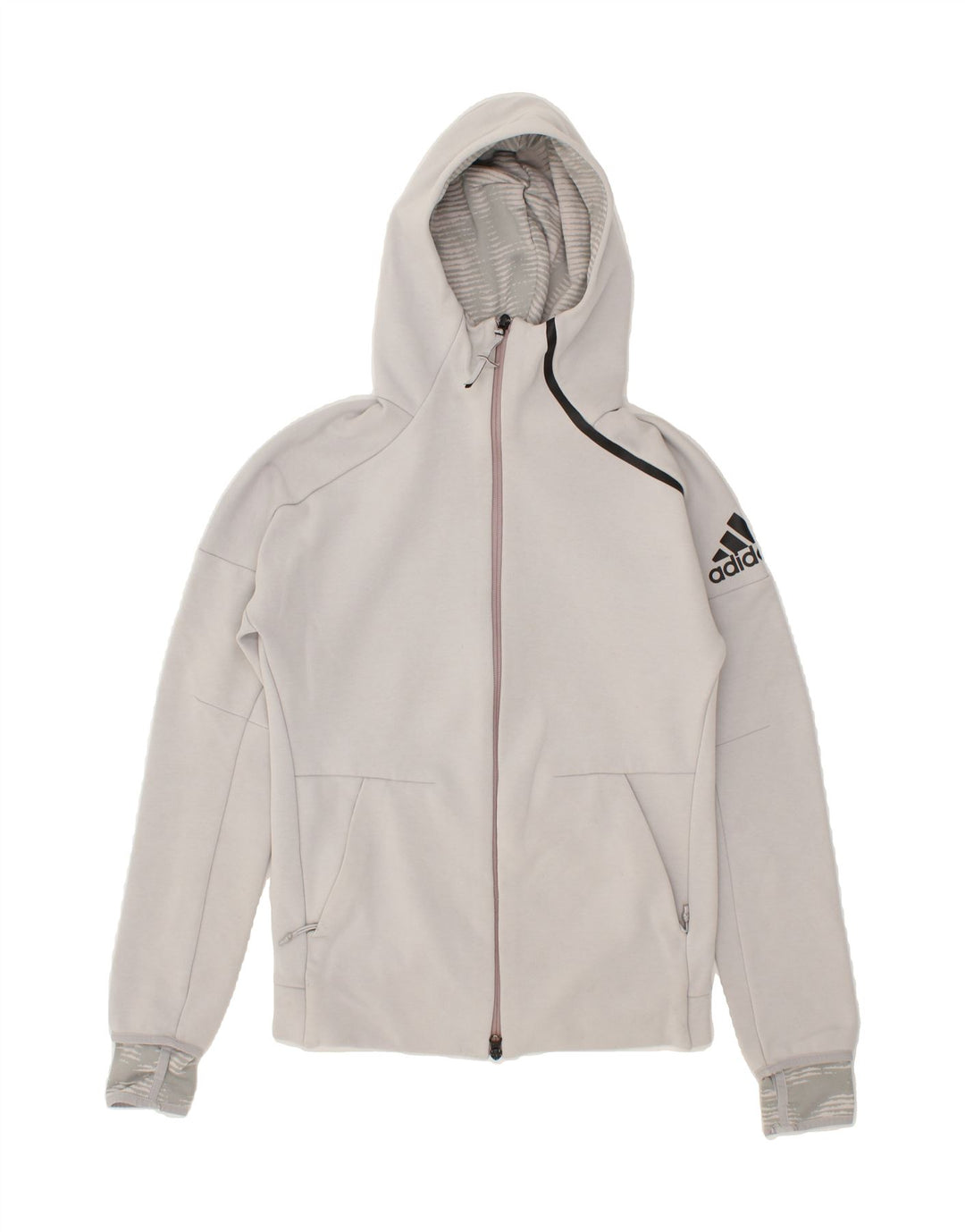 ADIDAS Mens Graphic Zip Hoodie Sweater XS Grey Cotton Vintage Adidas and Second-Hand Adidas from Messina Hembry 