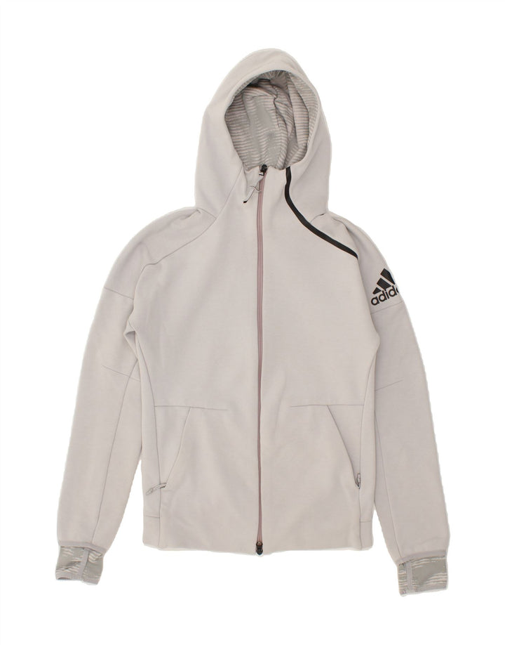 ADIDAS Mens Graphic Zip Hoodie Sweater XS Grey Cotton Vintage Adidas and Second-Hand Adidas from Messina Hembry 