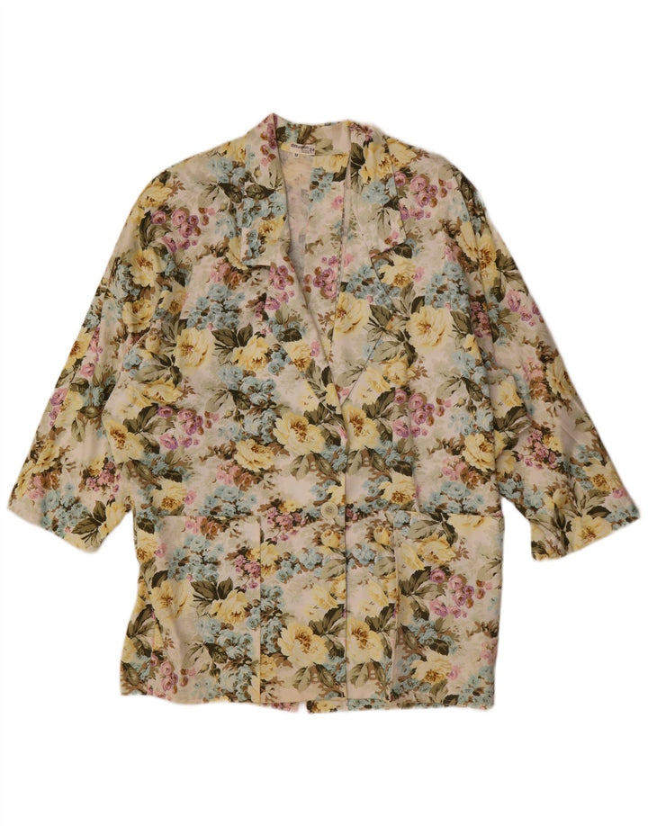 Jaqueta blazer feminina vintage manga 3/4 UK 14 média multicolorida