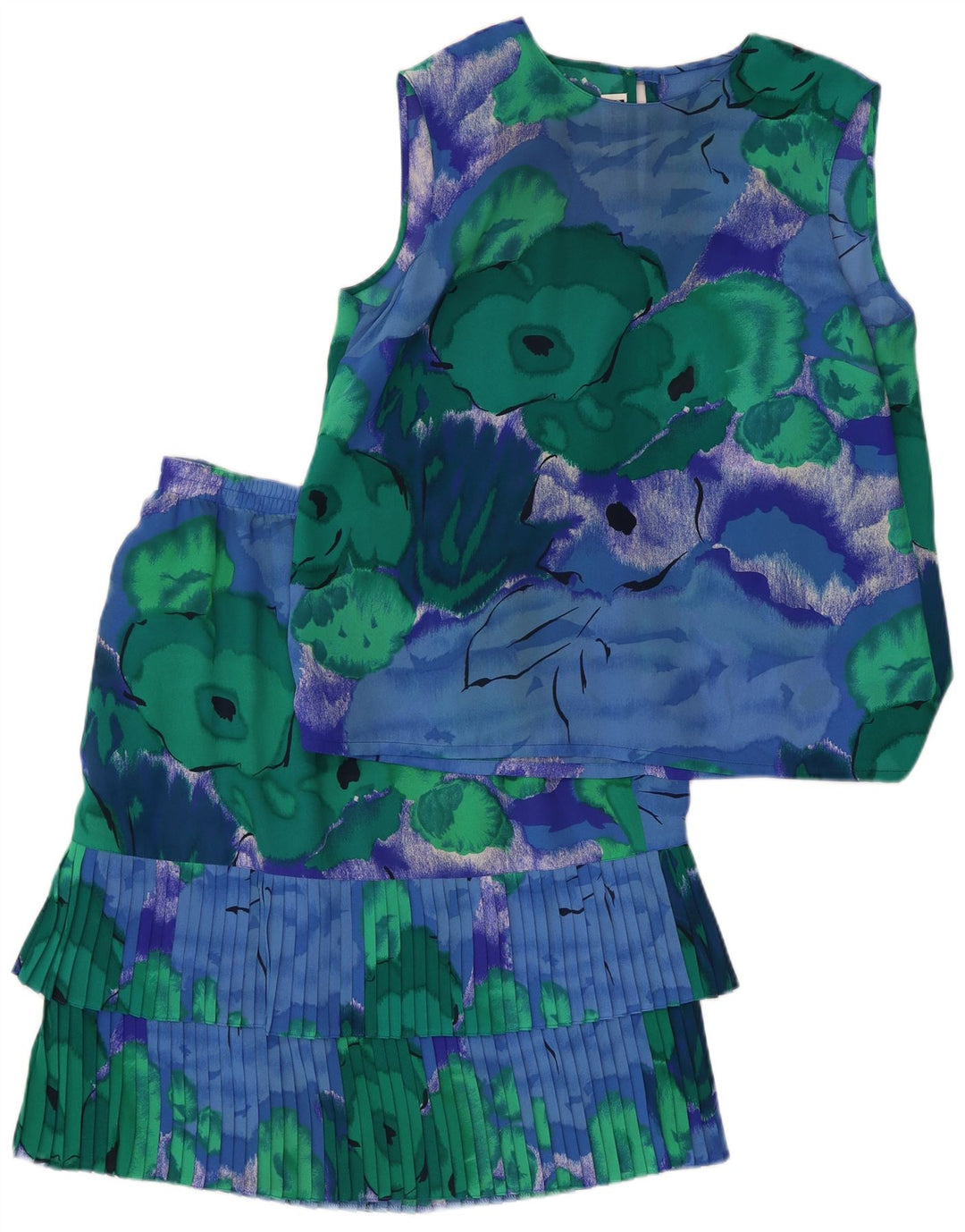 Conjunto de saia feminina Fink de 2 peças UK 16 grande W30 azul floral poliéster