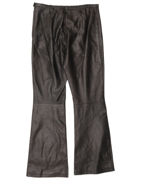 Calça feminina vintage de couro bootcut US 6 médio W30 L30 couro preto