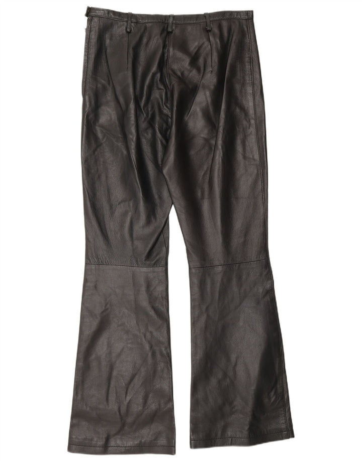 Calça feminina vintage de couro bootcut US 6 médio W30 L30 couro preto