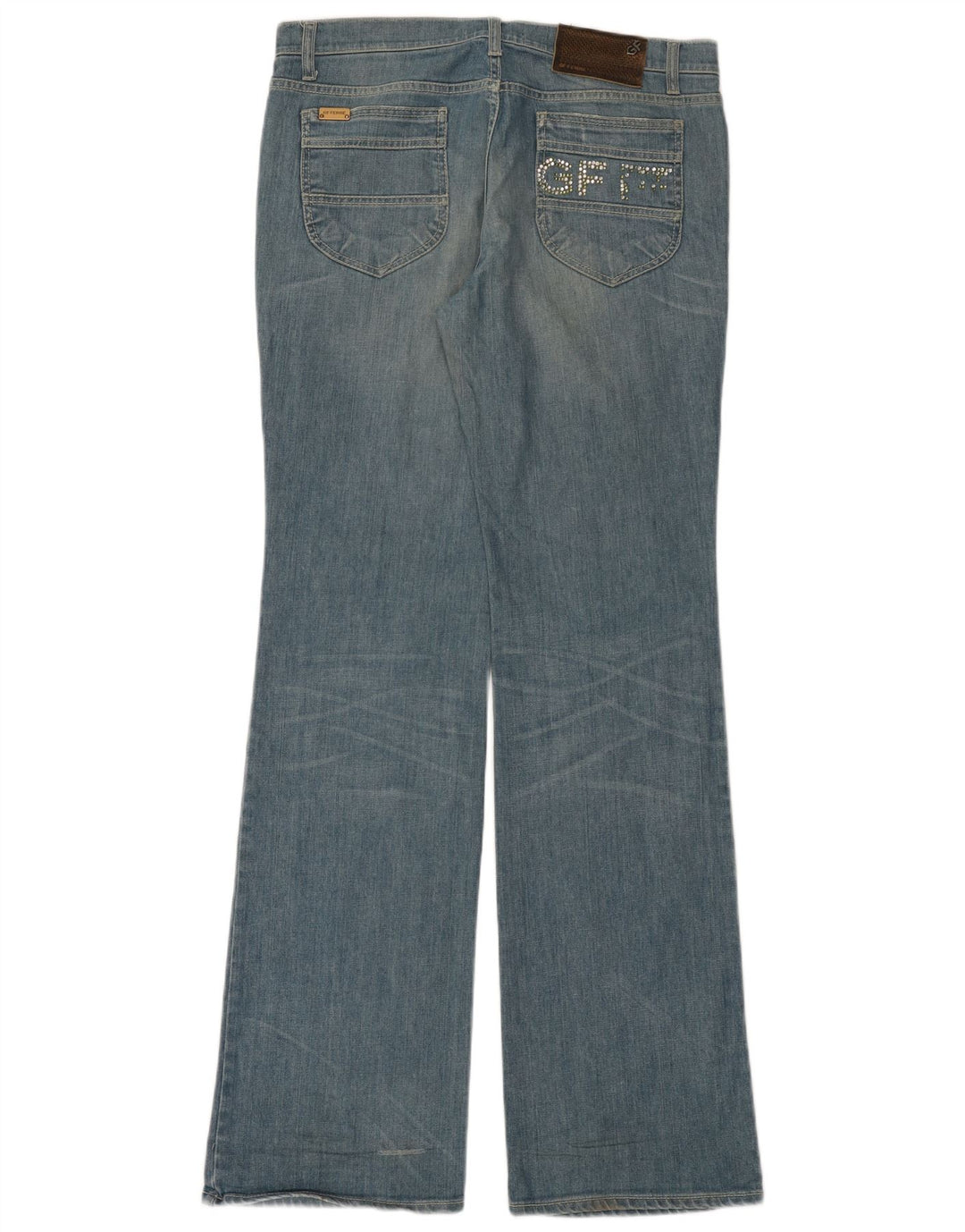 Calça jeans feminina Gianfranco Ferre com corte gráfico W31 L35 azul algodão