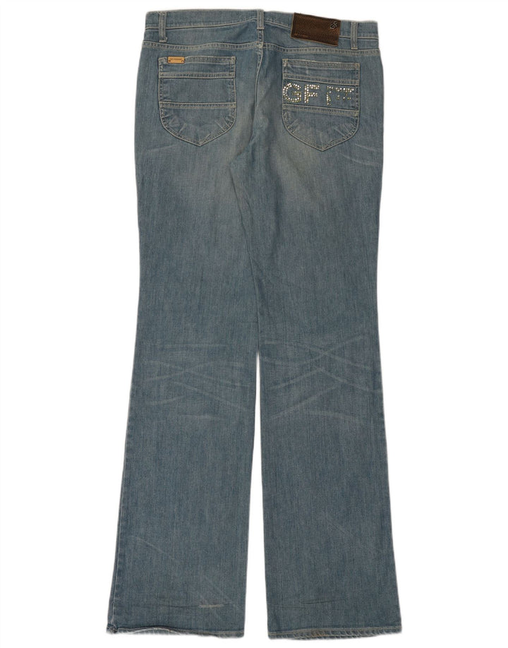 Calça jeans feminina Gianfranco Ferre com corte gráfico W31 L35 azul algodão