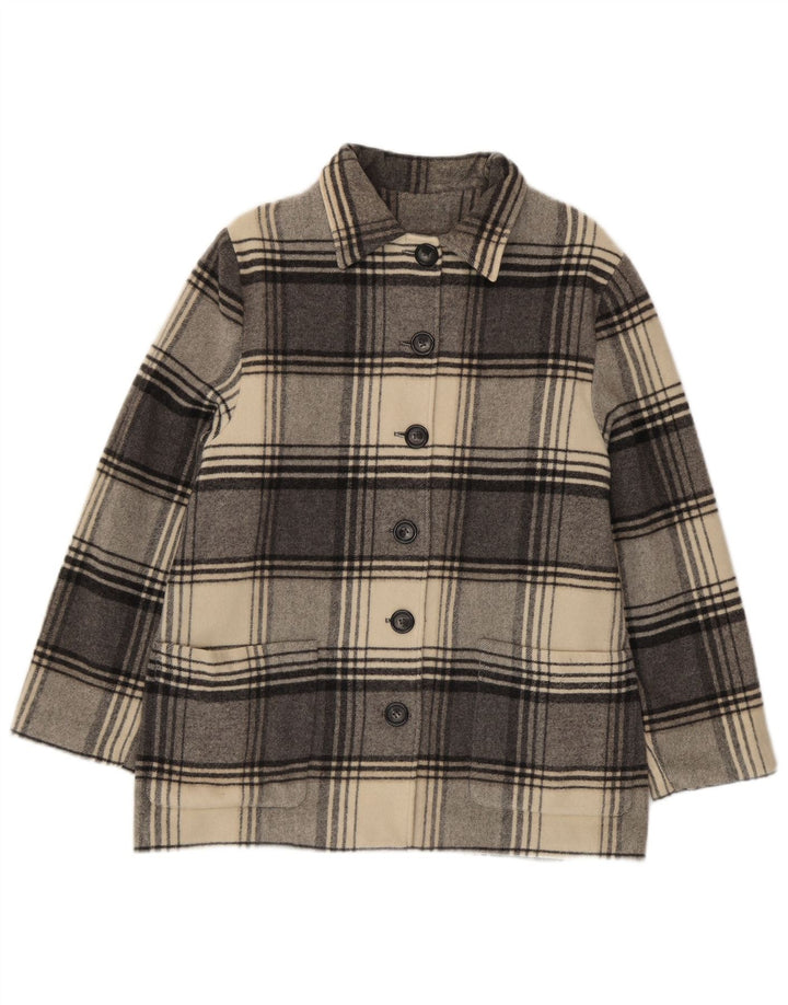 Sobretudo feminino vintage Reino Unido 14 cinza médio xadrez lã nova