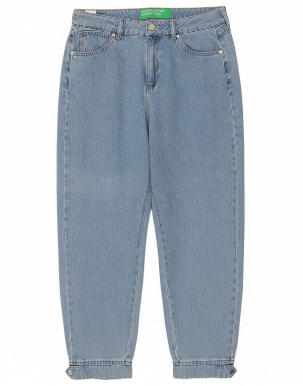 Calça jeans feminina de cintura alta Benetton W31 L27 algodão azul