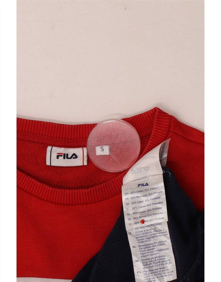 Fila moletom feminino gráfico oversized jumper UK 10 pequeno bloco colorido vermelho