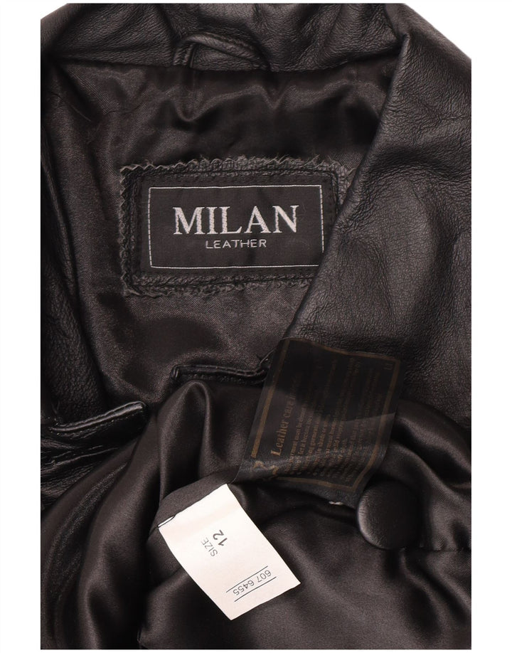 Casaco de couro feminino vintage US 12 grande couro floral preto