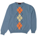 Il Granchio Suéter masculino com gola redonda, suéter médio azul argyle/lã diamante