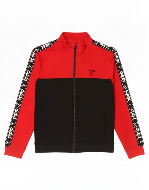 Guess Jaqueta masculina de agasalho gráfico grande rayon preto colorido