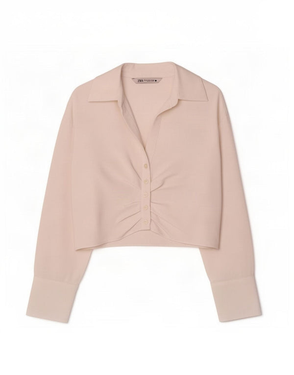 Blusa feminina Zara Crop Shirt UK 6 XS Branco