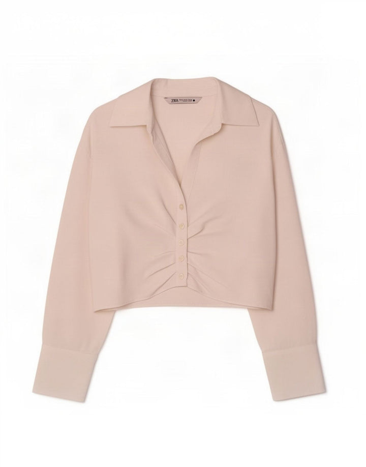 Blusa feminina Zara Crop Shirt UK 6 XS Branco