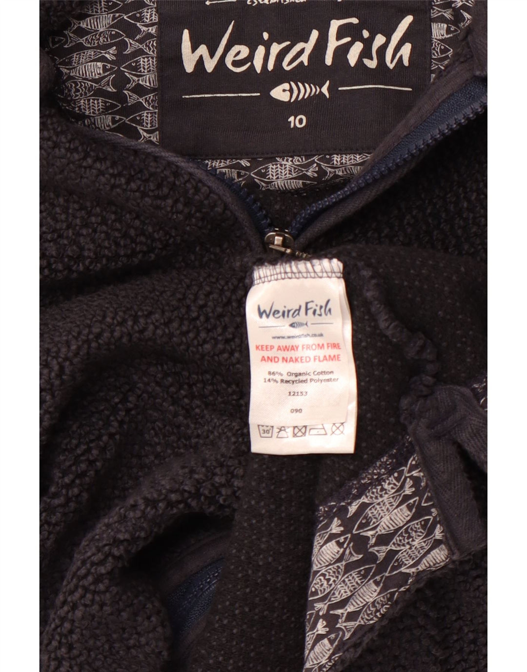 Suéter feminino com capuz e zíper WEIRD FISH Reino Unido 10 pequeno algodão azul marinho