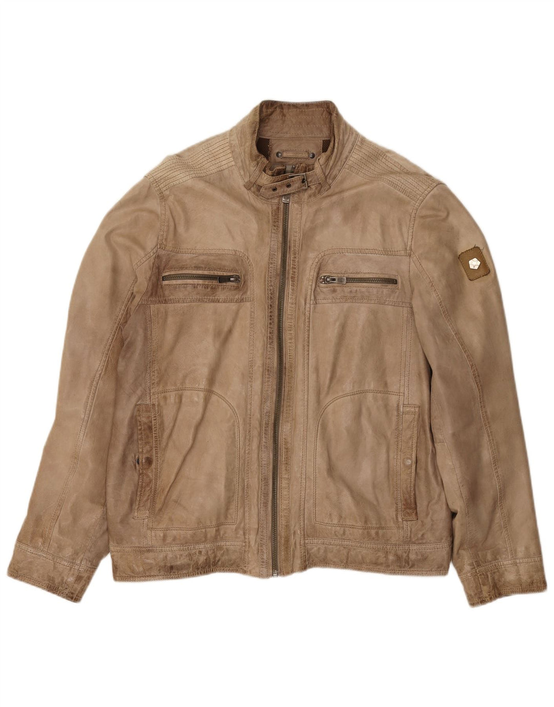 Jaqueta de couro masculina Milestone grande couro bege