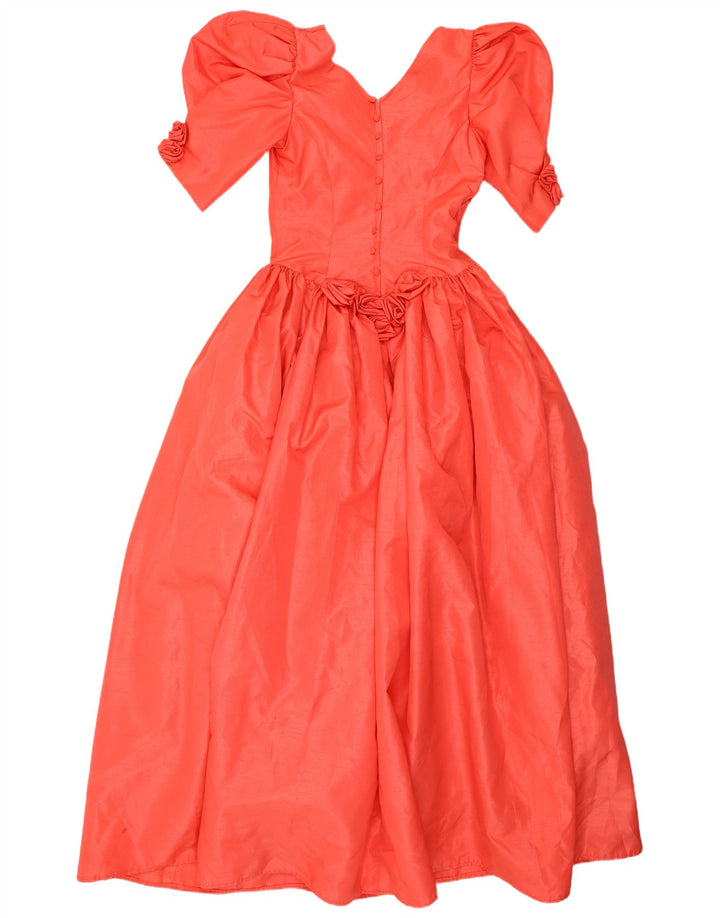 Vestido maxi feminino vintage UK 8 pequeno laranja