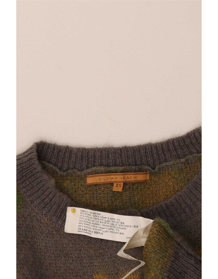 Suéter cardigã feminino Silvian Heach com padrão abstrato Reino Unido 6 XS cinza