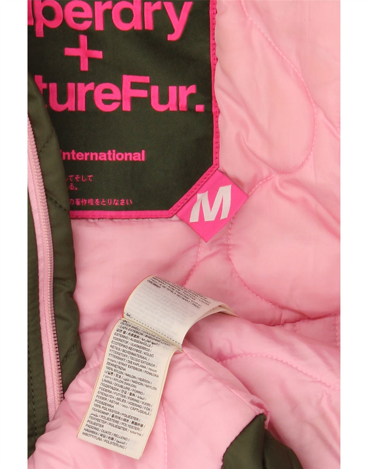 Jaqueta parka feminina SUPERDRY com capuz Reino Unido 14 nylon cáqui médio