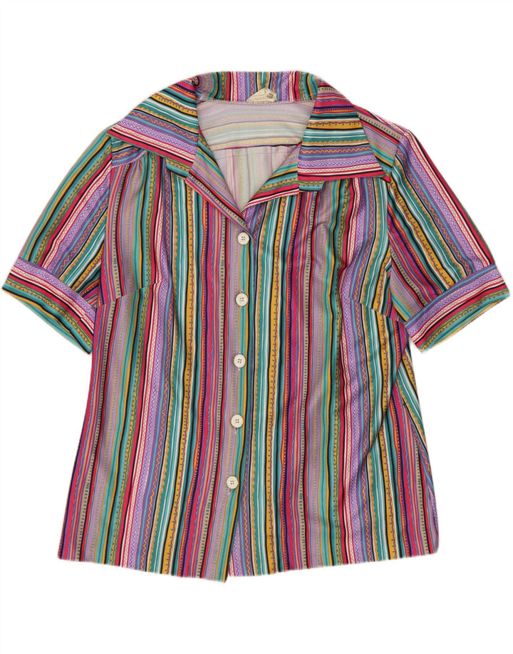 Camisa feminina vintage de manga curta IT 46 grande listrada multicolorida