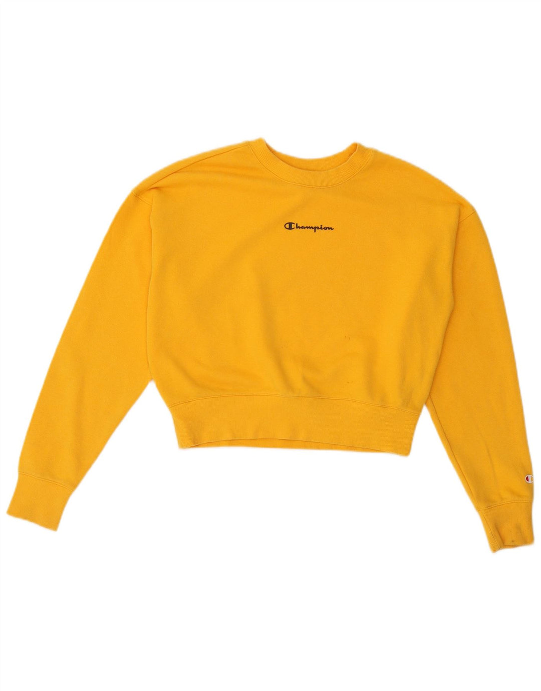 CHAMPION Suéter feminino oversized cropped UK 6 XS algodão amarelo