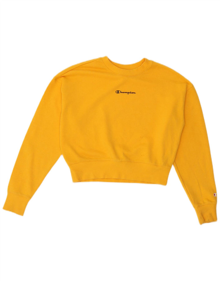 CHAMPION Suéter feminino oversized cropped UK 6 XS algodão amarelo