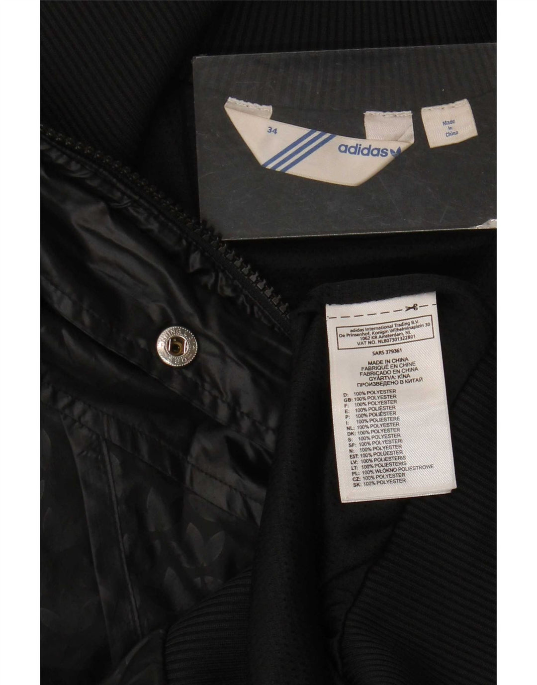 Adidas Womens Graphic Tracksuit Top Jacket EU 34 XS Poliéster Preto