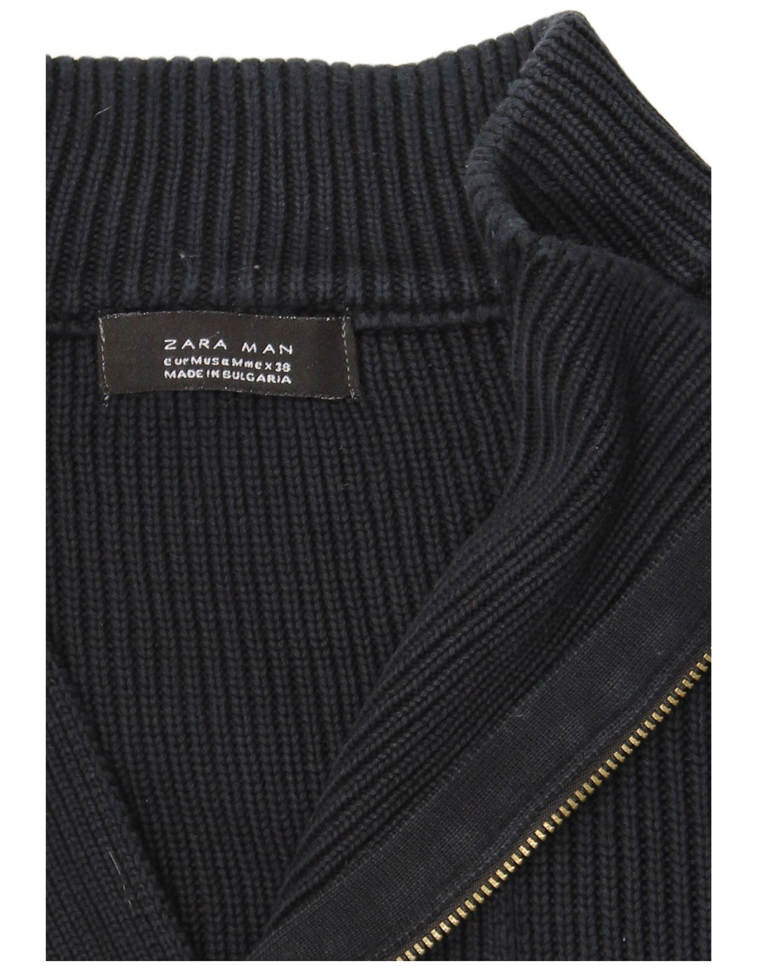 Suéter masculino ZARA com zíper e gola média azul marinho