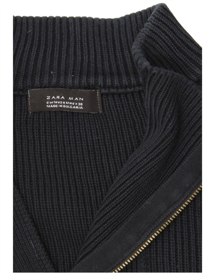 Suéter masculino ZARA com zíper e gola média azul marinho