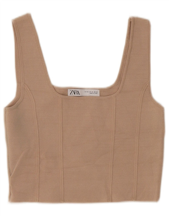Zara Womens Crop Top UK 12 Médio Bege Nylon