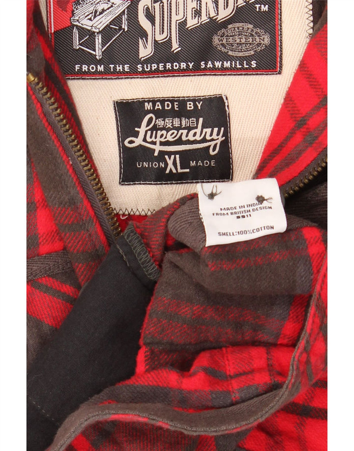 Jaqueta utilitária masculina Superdry UK 42 XL algodão xadrez vermelho