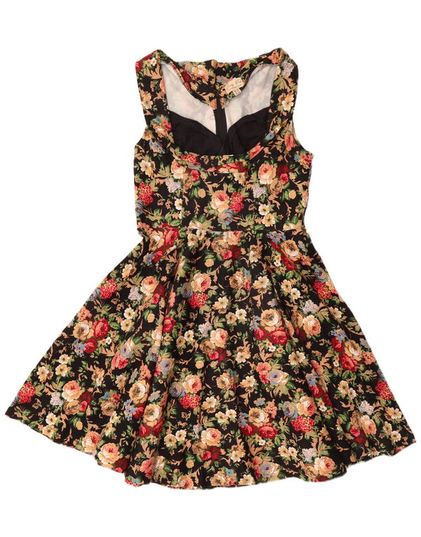 Lindy bop vestido feminino sem mangas swing UK 18 XL algodão floral preto