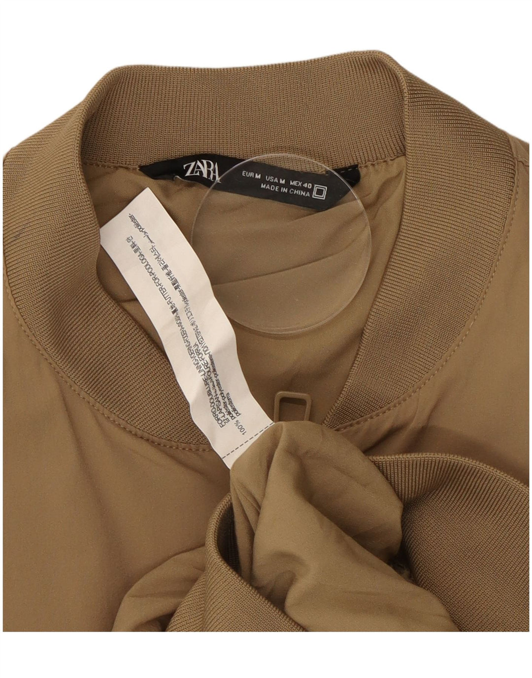 Jaqueta bomber masculina ZARA UK 38 poliéster bege médio