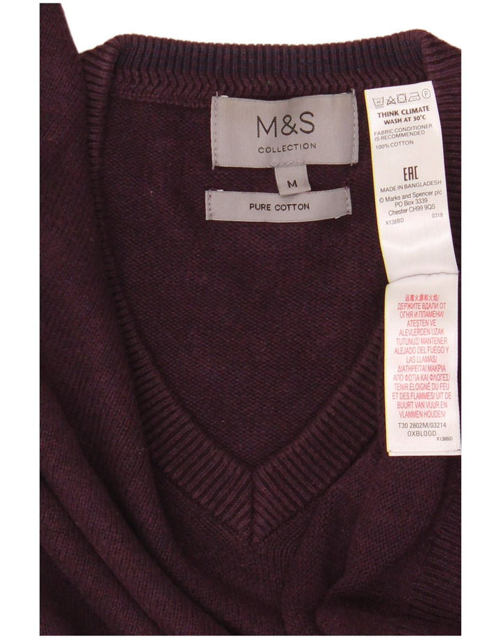Suéter masculino Marks & Spencer com decote em V de algodão marrom médio