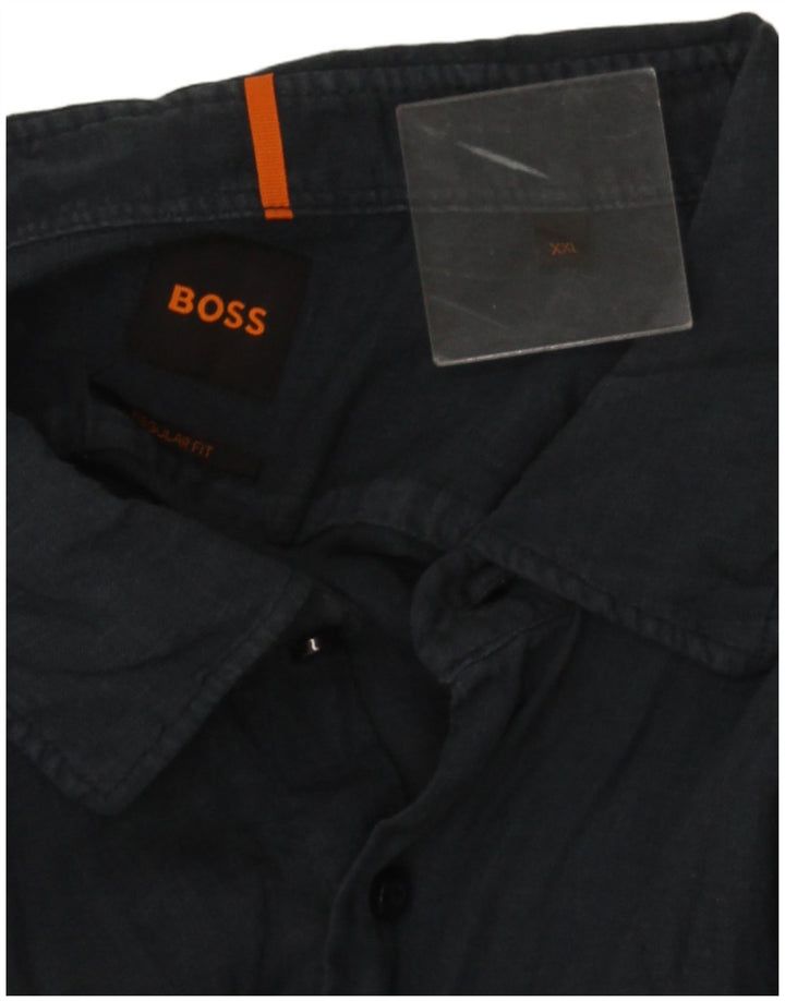 Camisa masculina de manga curta regular Fit Hugo Boss 2XL azul marinho