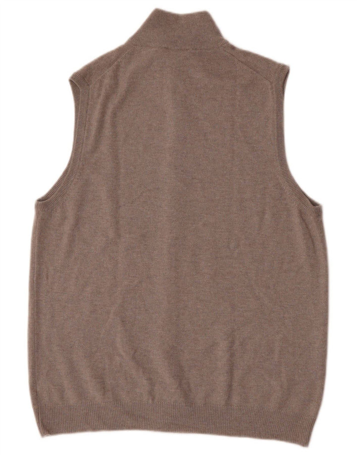 Suéter cardigã masculino vintage sem mangas lã cinza médio