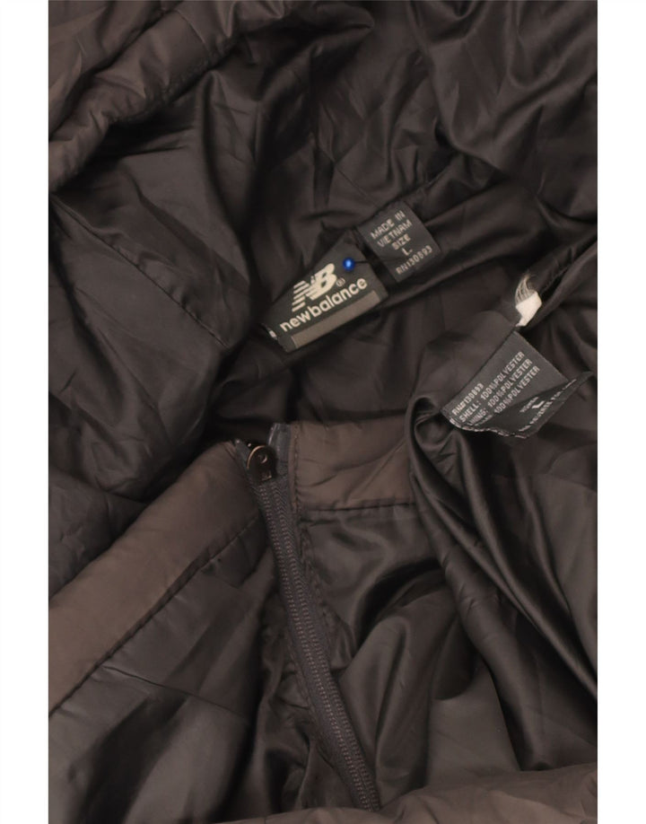 Casaco acolchoado com capuz feminino New Balance UK 16 grande poliéster cinza