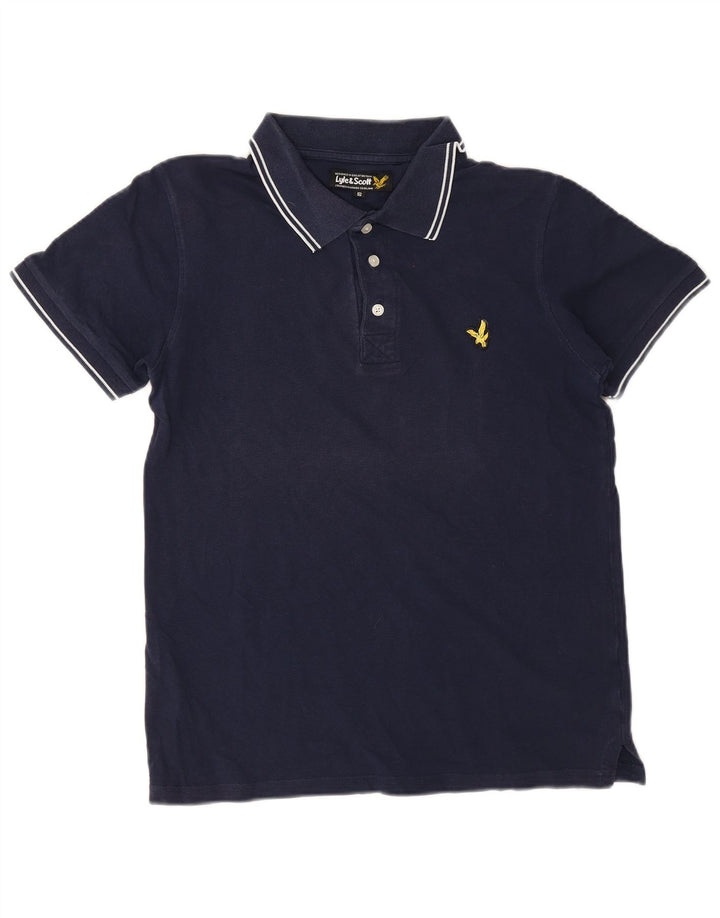 Camisa polo masculina Lyle & Scott pequena azul marinho algodão