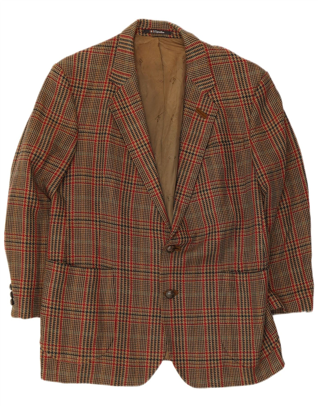 Jaqueta blazer masculina DAKS com 2 botões Reino Unido 38 médio marrom houndstooth lã nova