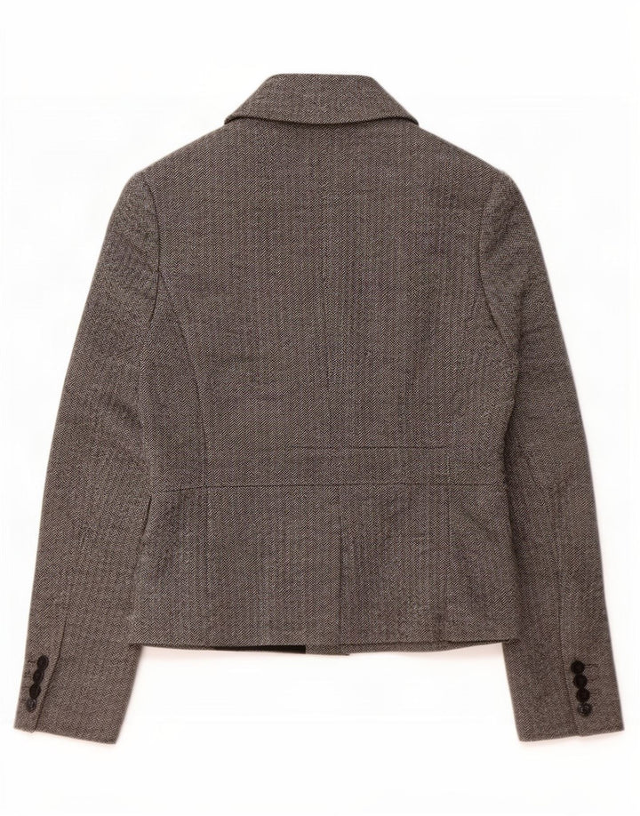 Jaqueta blazer feminina de 3 botões Hobbs Reino Unido 14 grande espinha de peixe cinza