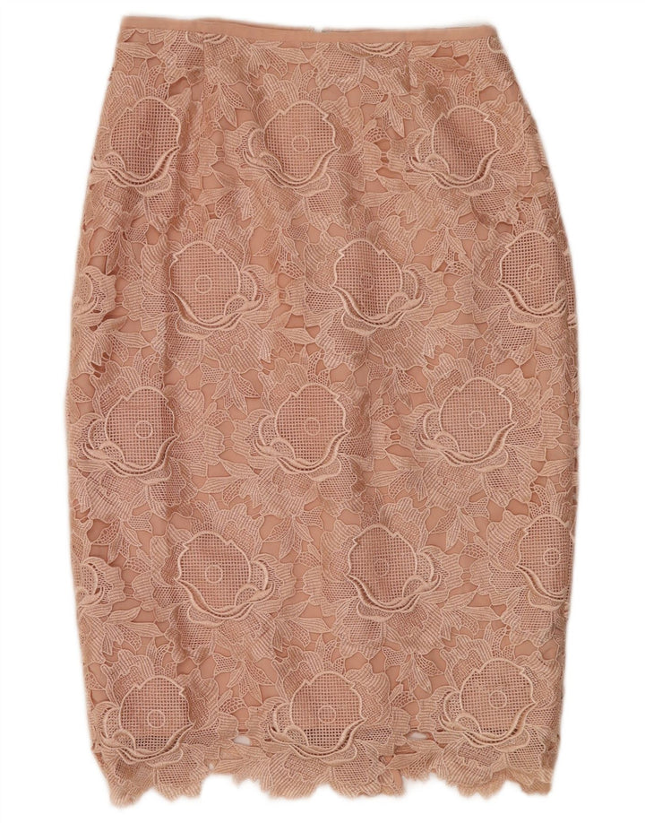 Saia lápis midi feminina Ted Baker tamanho 2 pequeno W26 rosa floral poliéster