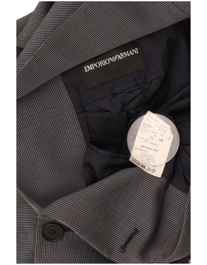 Jaqueta blazer masculina Emporio Armani com 3 botões IT 48 pequena lã xadrez azul marinho