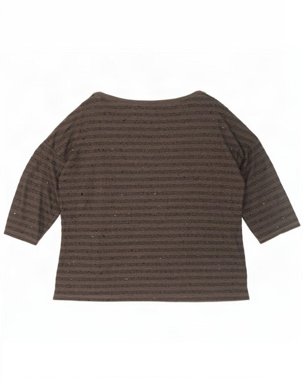 Top feminino Zara manga 3/4 UK 20 2XL poliéster listrado cinza