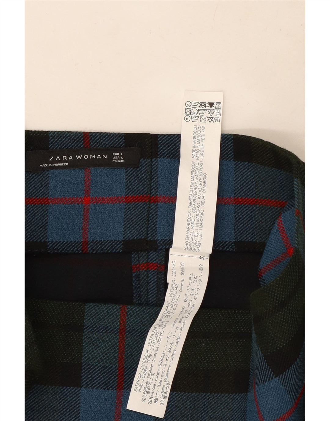 Zara Saia lápis midi feminina grande W32 poliéster xadrez azul