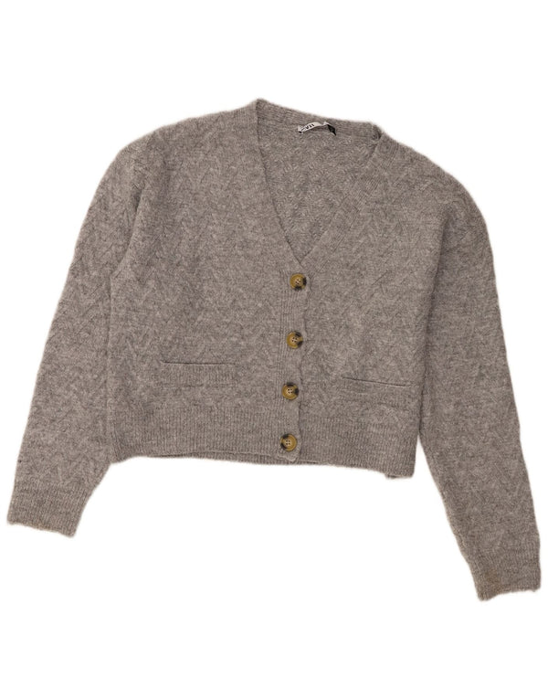 Zara Womens Crop Cardigan Sweater UK 14 Médio Cinza Acrílico