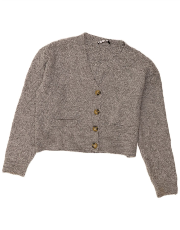 Zara Womens Crop Cardigan Sweater UK 14 Médio Cinza Acrílico