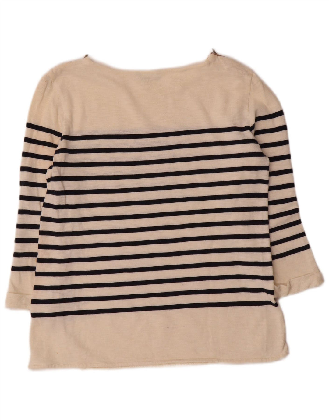 Top feminino Massimo Dutti manga 3/4 Reino Unido 12 algodão listrado branco médio