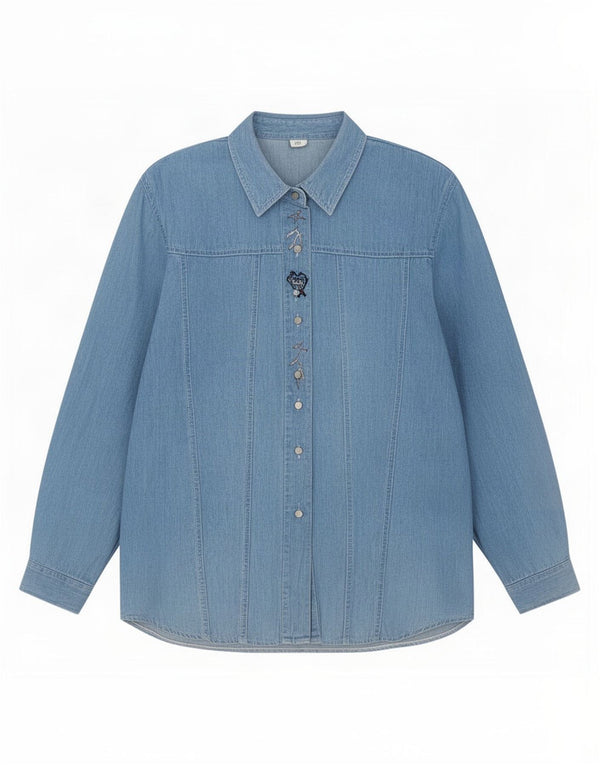 Camisa jeans feminina vintage Reino Unido 14 grande algodão azul