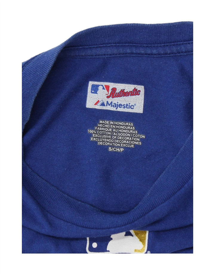 Camiseta masculina autêntica com estampa gráfica pequena de algodão azul