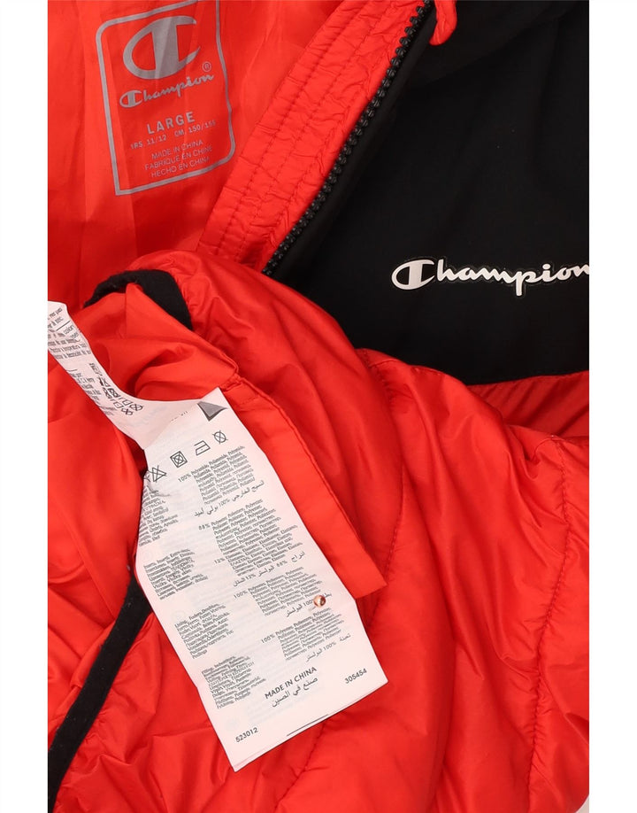 CHAMPION Jaqueta acolchoada com capuz para meninos 11-12 anos grande bloco colorido vermelho
