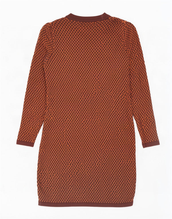 Cos vestido feminino de manga comprida UK 6 XS algodão geométrico marrom