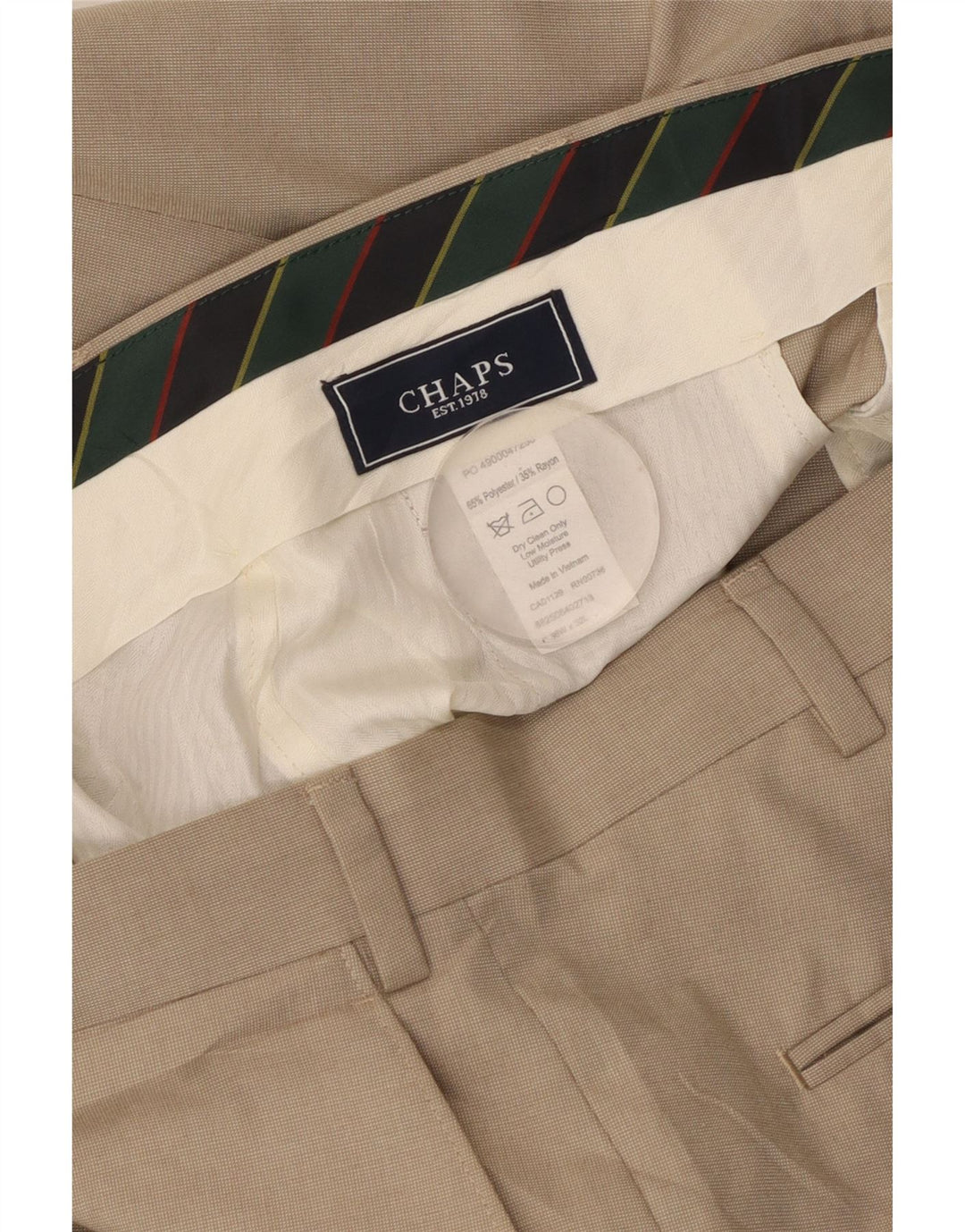 Calça masculina de terno reto CHAPS W36 L32 poliéster bege
